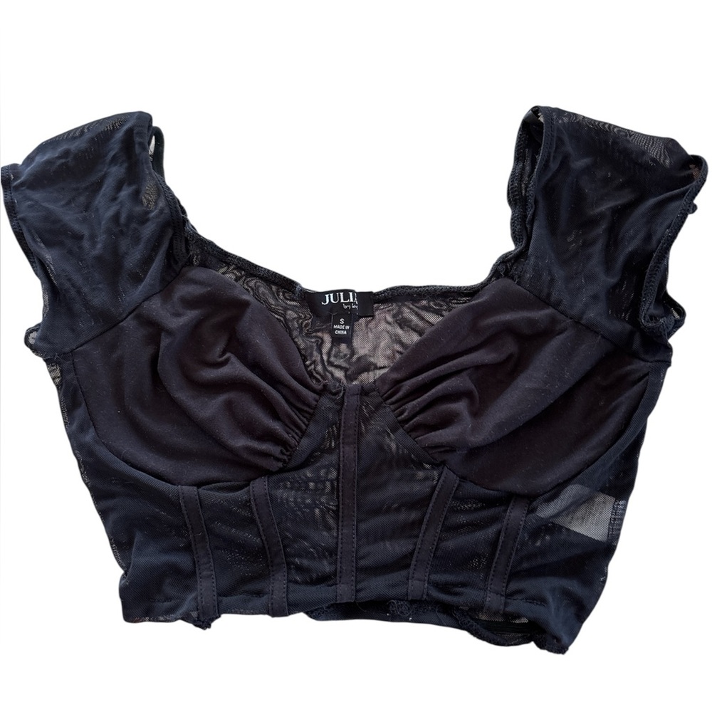 Black Mesh Corset see through Crop Top small